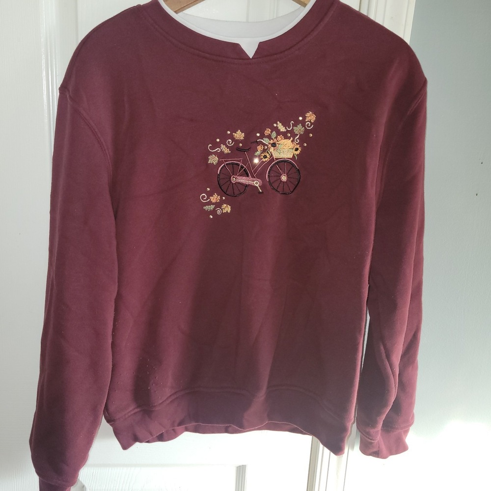 Vtg Hasting & Smith Burgundy Embroidered Crew Neck Sweatshirt Size PXL Petite XL